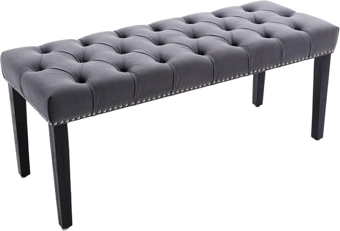 KCC Button-Tufted Ottoman Bench, Velvet Bedroom Benches,Dark Gray
