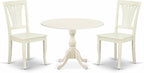 East West Furniture DMAV3-LWH-W 3 Piece Dining Room Table Set Contains a Round Dining Table with Dropleaf and 2 Wood Seat Chairs, 42x42 Inch, Linen White