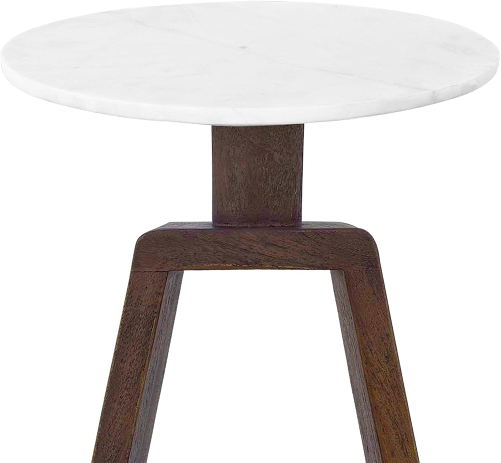 Port Blair Side End Table, 16.5 Inch Height, Round White Genuine Marble Top, ...