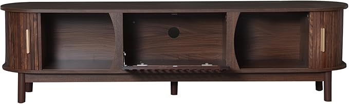 Ball & Cast 67" Modern Farmhouse TV Stand for TVs up to 75",Media Console with Drop-Down & Sliding Doors,Entertainment Center w/2 Storage Cabinets & Solid Wood Legs for Living Room,Bedroom Dark Brown