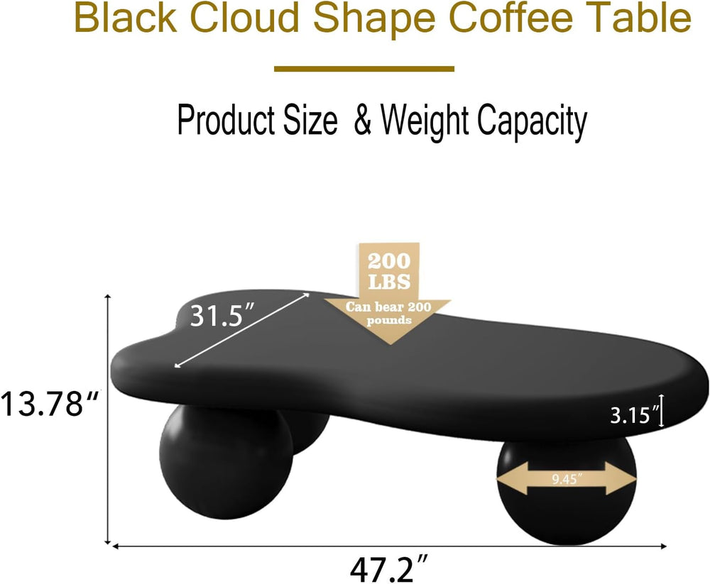 47 Inch Modern Coffee Table,Irregular Cloud Coffee Table with 3 Ball Legs, Ce...