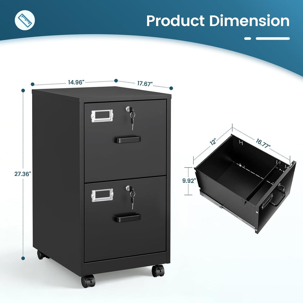 MIIIKO 2 Drawer File Cabinet with Lock, Vertical Metal Filing Cabinets for Ho...