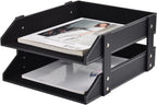 Leather Desk Organizer,2-Tier Stackable Letter Tray Holder,Office Supplies Desktop Storage Box for Document,Stationery,Magazines,Newspapers,Letters and Other Home Office Paper Sundries,Black