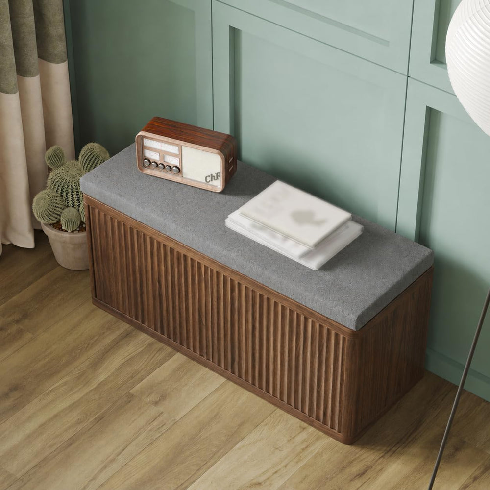 Shoe Cabinet Bench with Cushion,Double Layered Wooden Shoe Bench with Soft Cu...