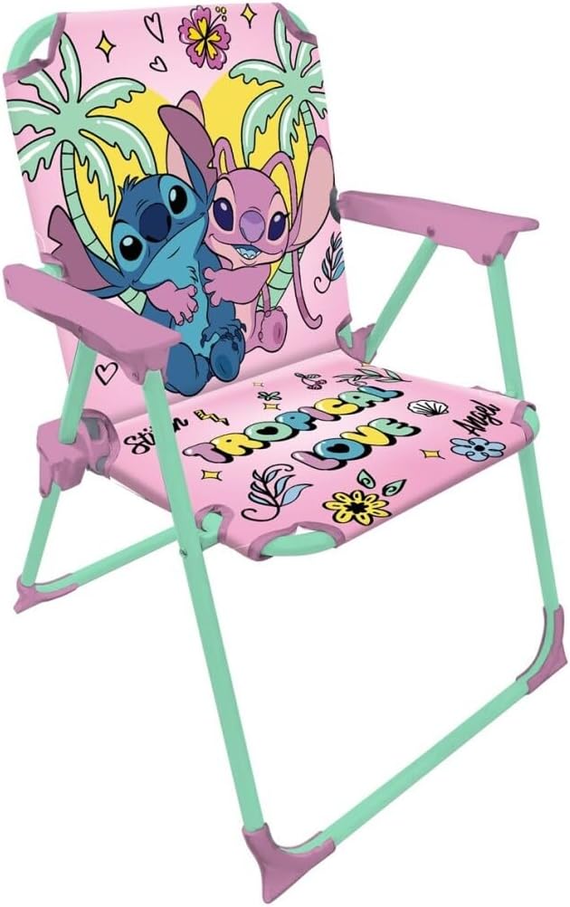 Official Licensed Folding Children's Chair with Arms – Compact and Lightweight – Easy to Clean – Ideal for Indoor and Outdoor Use – Supports up to 30 kg (Stitch 5695)