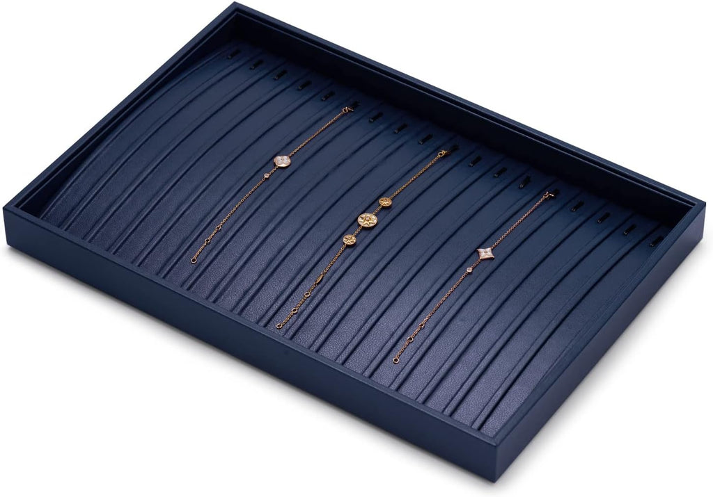 Oirlv Stackable Necklace Pendant Bracelet Organizer Tray Blue Leather Jewelry Drawer Organizer Trays