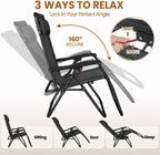 Yaheetech 26" Zero Gravity Recliners Adjustable Set of 2, New Black | Outdoor Folding Reclining Lounge Chairs w/Pillows, Cup Holder Trays and Carry Strap for Camping, Backyard, Beach, Indoor