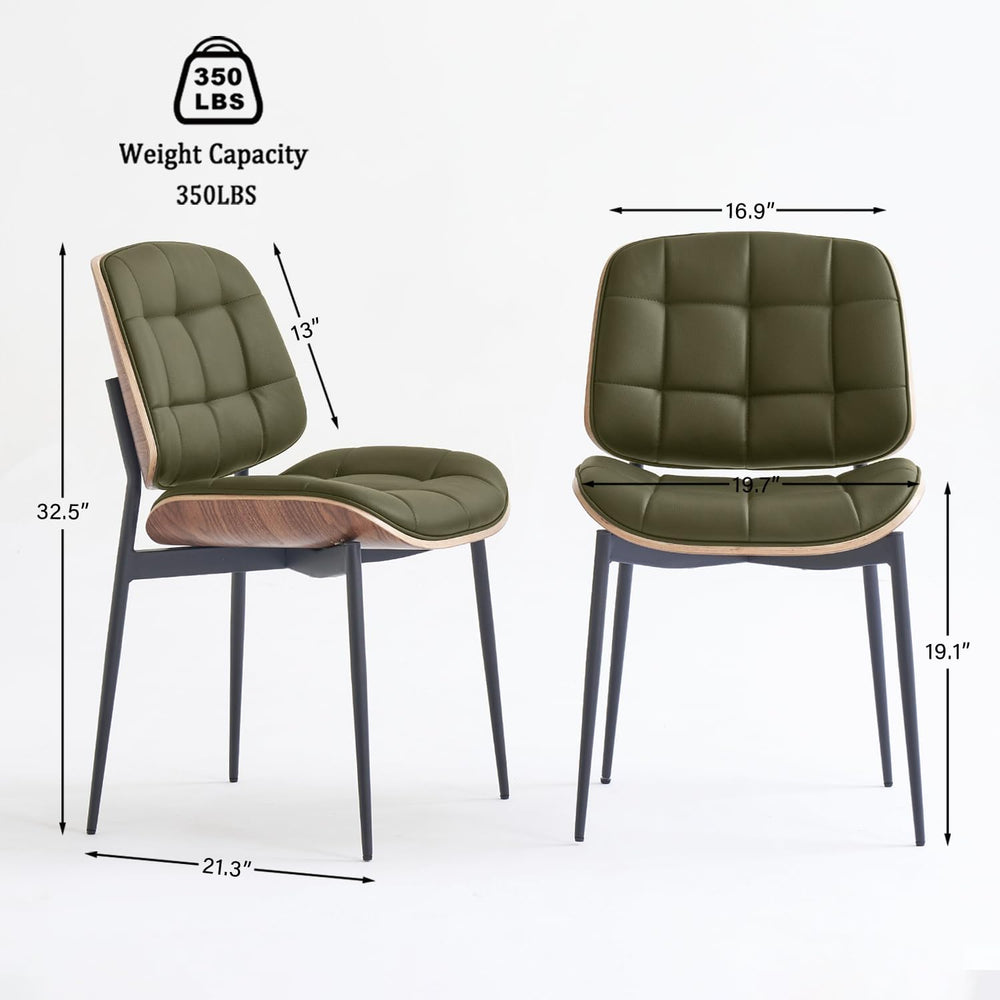 GrandNoor Mid Century Modern Dining Chairs with Walnut Grain Back, Green Faux...
