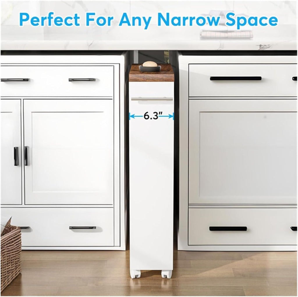 Slim Rolling Storage Cart - 4-Tier Narrow Utility Cart for Small Spaces, Versatile Bathroom, Kitchen & Laundry Room Organizer with Handle on Wheels