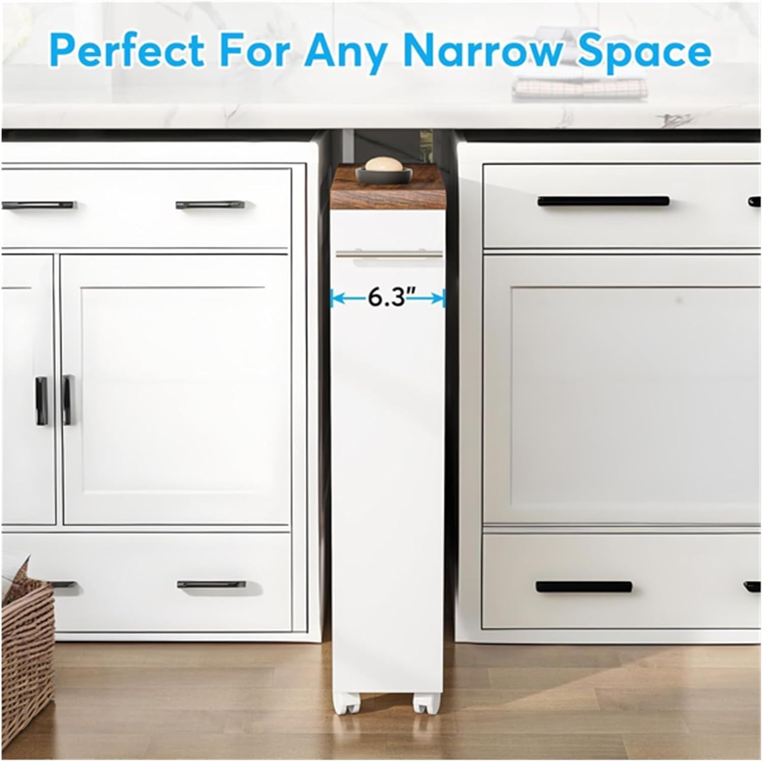 Slim Rolling Storage Cart - 4-Tier Narrow Utility Cart for Small Spaces, Versatile Bathroom, Kitchen & Laundry Room Organizer with Handle on Wheels