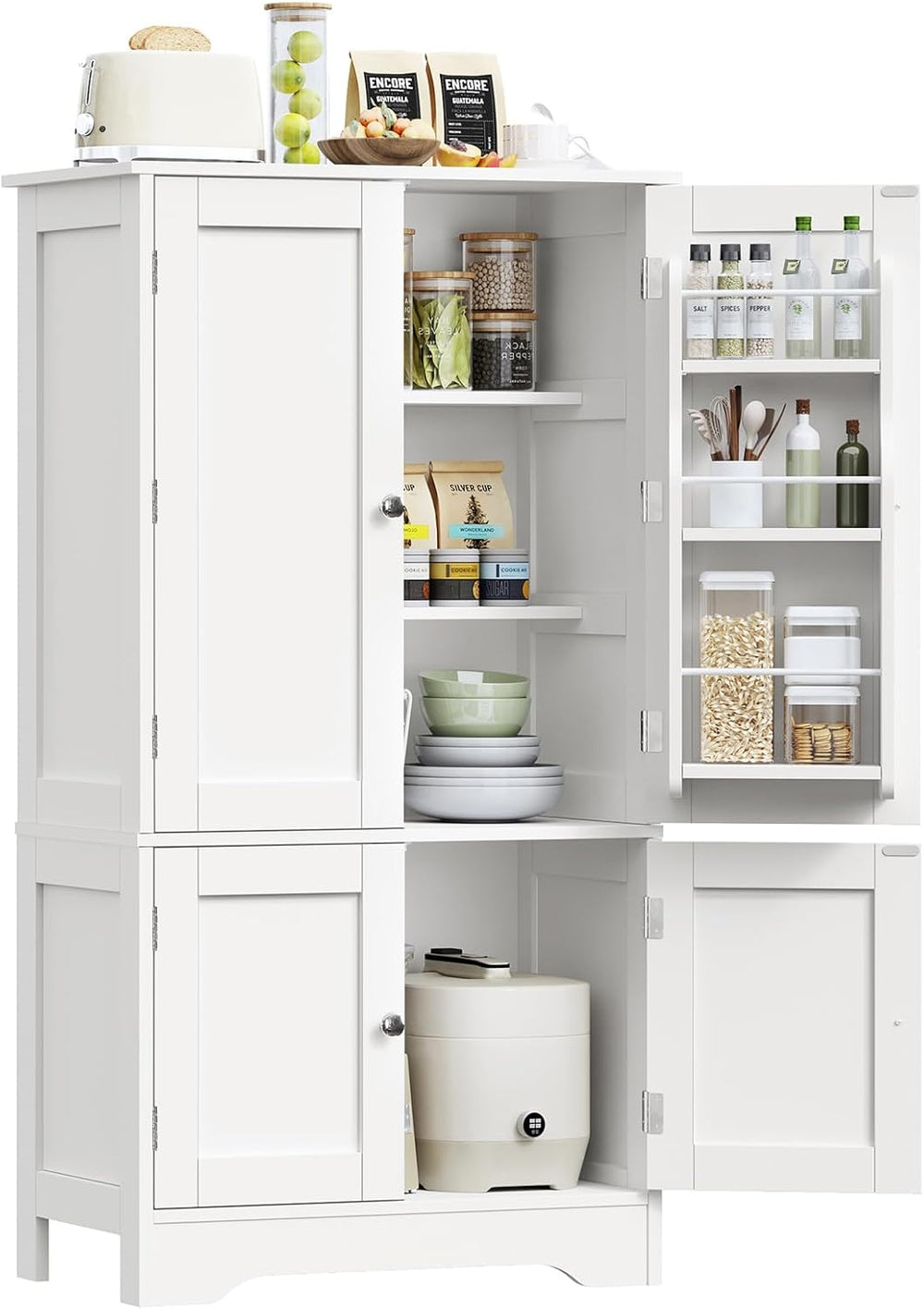TEENFON 43'H Pantry Cabinet with 4 Doors, Kitchen Cabinet with 6 Door She...