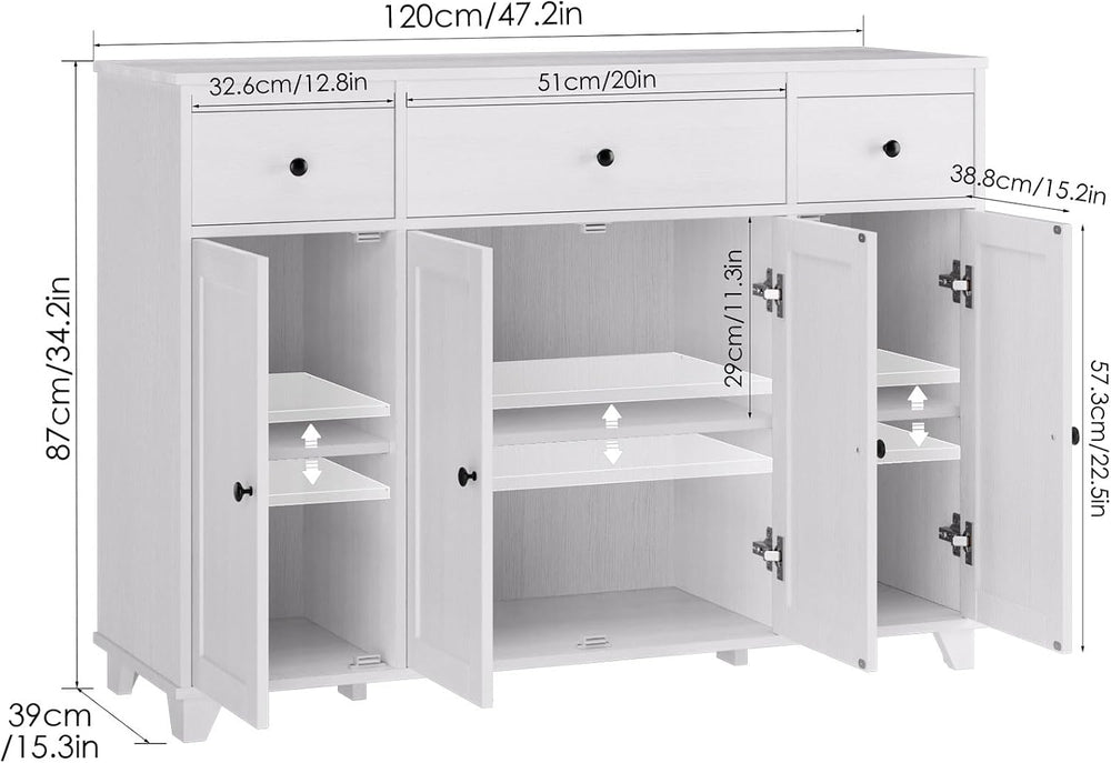 HIFIT White Buffet Cabinet with Storage, Sideboard for Kitchen, Dining Room