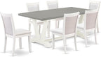 East West Furniture V097MZ001-7 7 Piece Kitchen Table Set Consist of a Rectangle Dining Table with V-Legs and 6 Cream Linen Fabric Parson Dining Room Chairs, 40x72 Inch, Multi-Color
