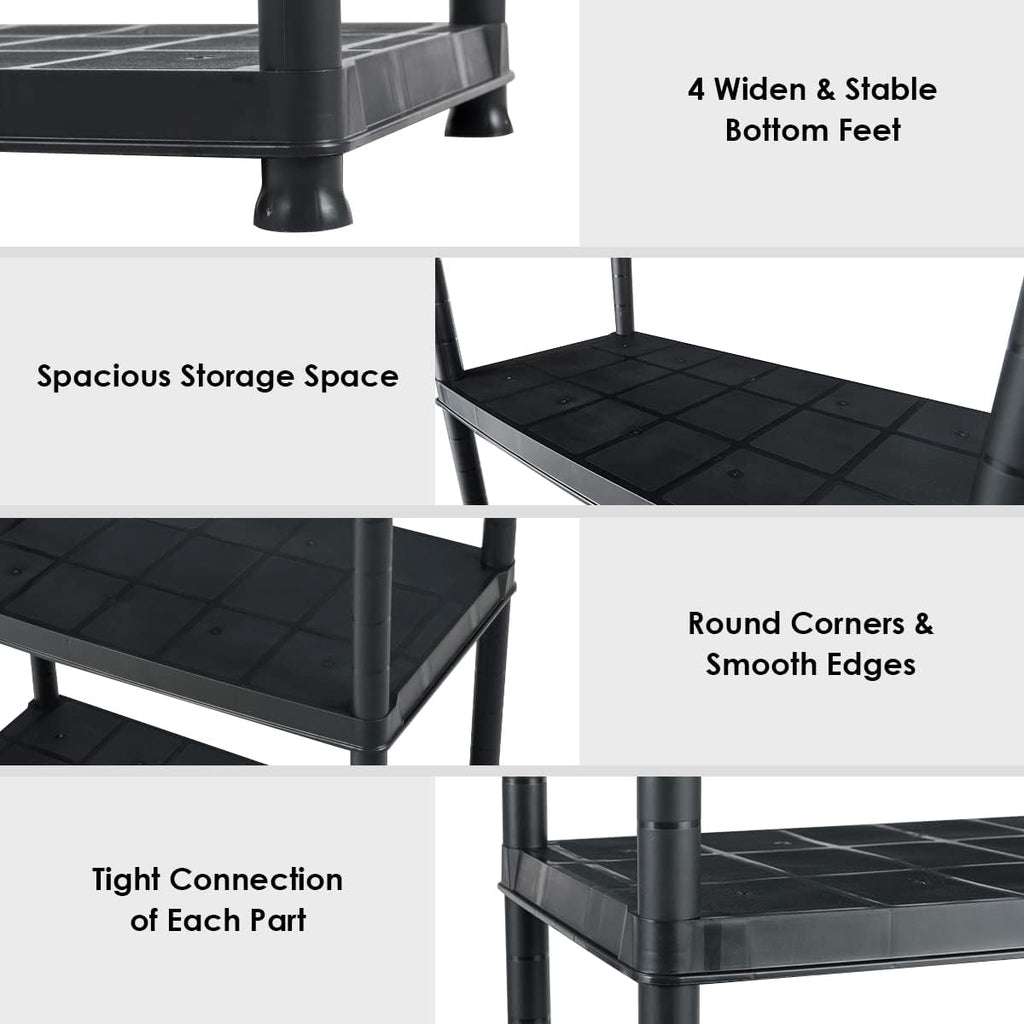 IRONMAX 5-Tier Garage Shelving Unit, Plastic Storage Rack with 4 Wall Brackets, Heavy Duty Shelf Organizer for Indoor and Outdoor, Black (1, 36”L X 18”W X 73”H)