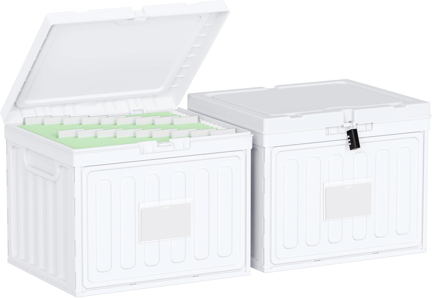 Oterri Plastic File Box with Lid for Letter Size File Folders, Hanging File Folder Box Collapsible File Organizer, File Cabinet Document Organization Home, Office (White, Large-2 Pack Without Folders)