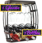 Made Easy Kit Wine Bottle and Glass Holder Rack, Metal and Wood Freestanding Preassembled Countertop Shelf Storage Stand, Home Decor for Counter Table Top Wine Bar Cabinet