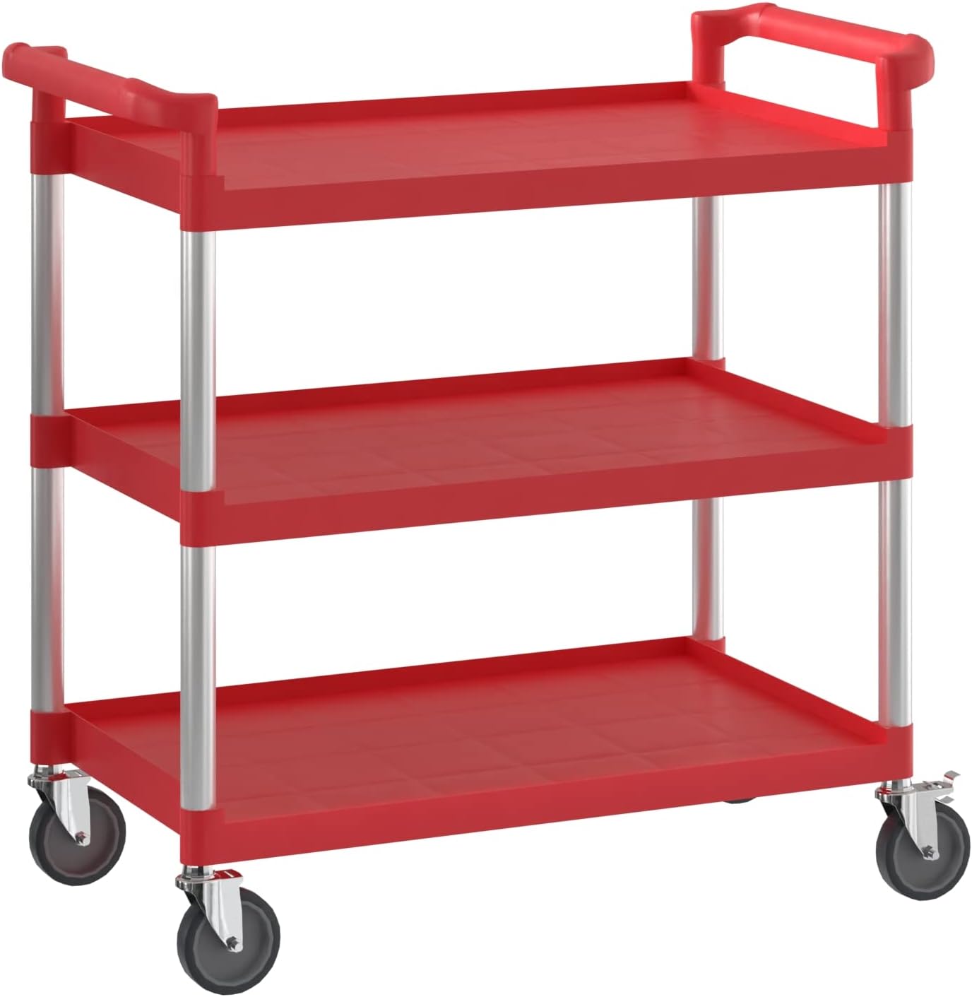 Red Utility/Bussing Cart with Three Shelves - 42" x 20"