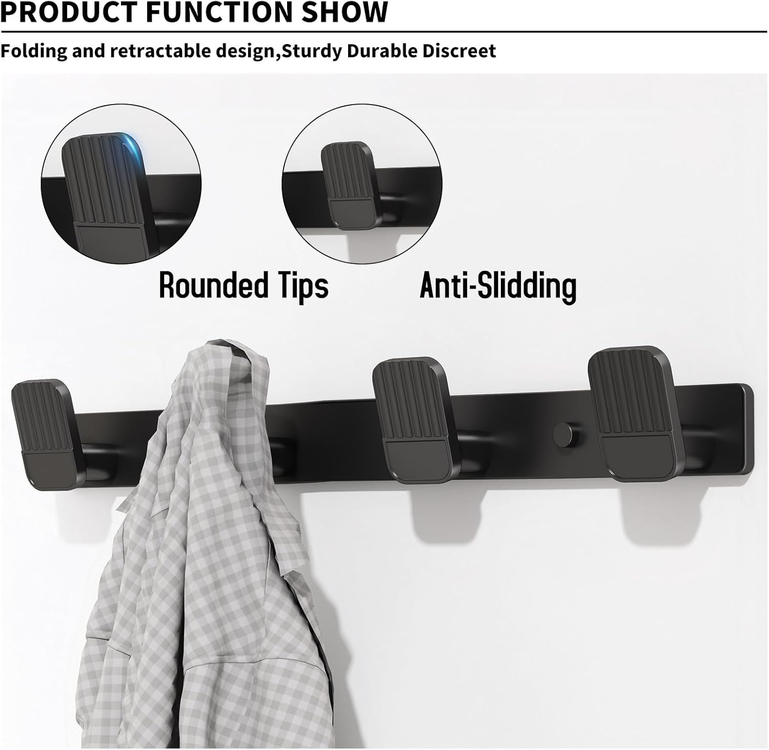 Coat Rack Wall Mount Coat Hooks - Black Hook Rack Wall Mount with 4 Hooks Aluminum Wall Rack Hooks for Hanging Coat Hat Bag Towel Hanger Rustproof Coat Holder