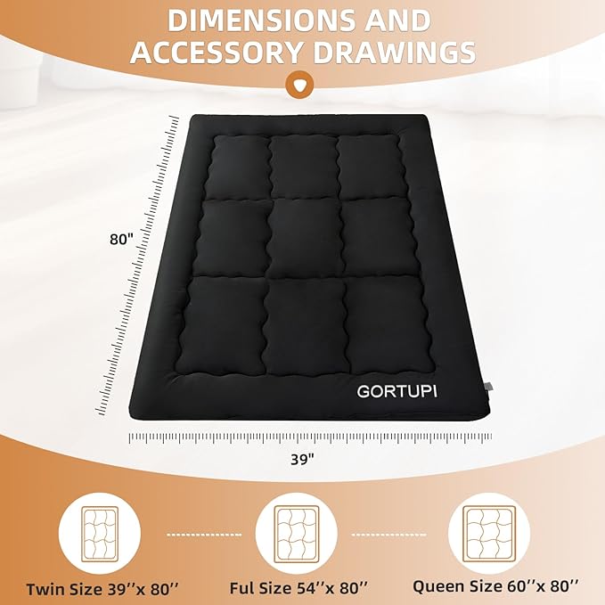 Japanese Floor Mattress,Futon Mattress 3" Black Thicken 100% High Densit...