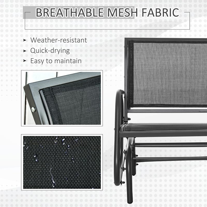 Outsunny Porch Glider Set of 2 Steel Frame Black | Swing Glider Chair, Breath...