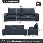 Faux Leather Couch, Mid Century Modern Comfy Loveseat Sofa with Wide Arm, Side Pockets, Solid Wooden Frame for Office, Living Room and Bedroom, 2 Seater (Blue, 71.25 inches)