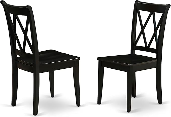 East West Furniture CLC-BLK-W Clarksville Dining Chairs - Double Cross Back Wooden Seat Chairs, Set of 2, Black