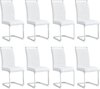 Dining Chairs Set 8, Armless White Kitchen Chairs,Waterproof Faux Leather Dinner Chairs with Upholstered Seat,Armless Side Chairs with Silver Metal Frame for Kitchen Dining Room