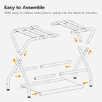 HOOBRO Luggage Rack, Folding Suitcase Stand with Fabric Storage Shelf for Guest Room, Bedroom, Hotel, Holds up to 100 lb, 27 x 15.3 x 22 Inches, Space Saving, Black BK04XL01