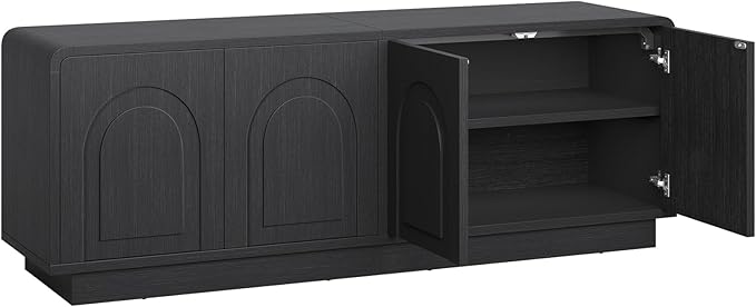 Bestier 63" Mid Century Modern TV Stand for Living Room, Wood Media Console Cabinet for TVs up to 70", Entertainment Center with 4 Arched Doors, Hidden Storage & Adjustable Shelves, Black