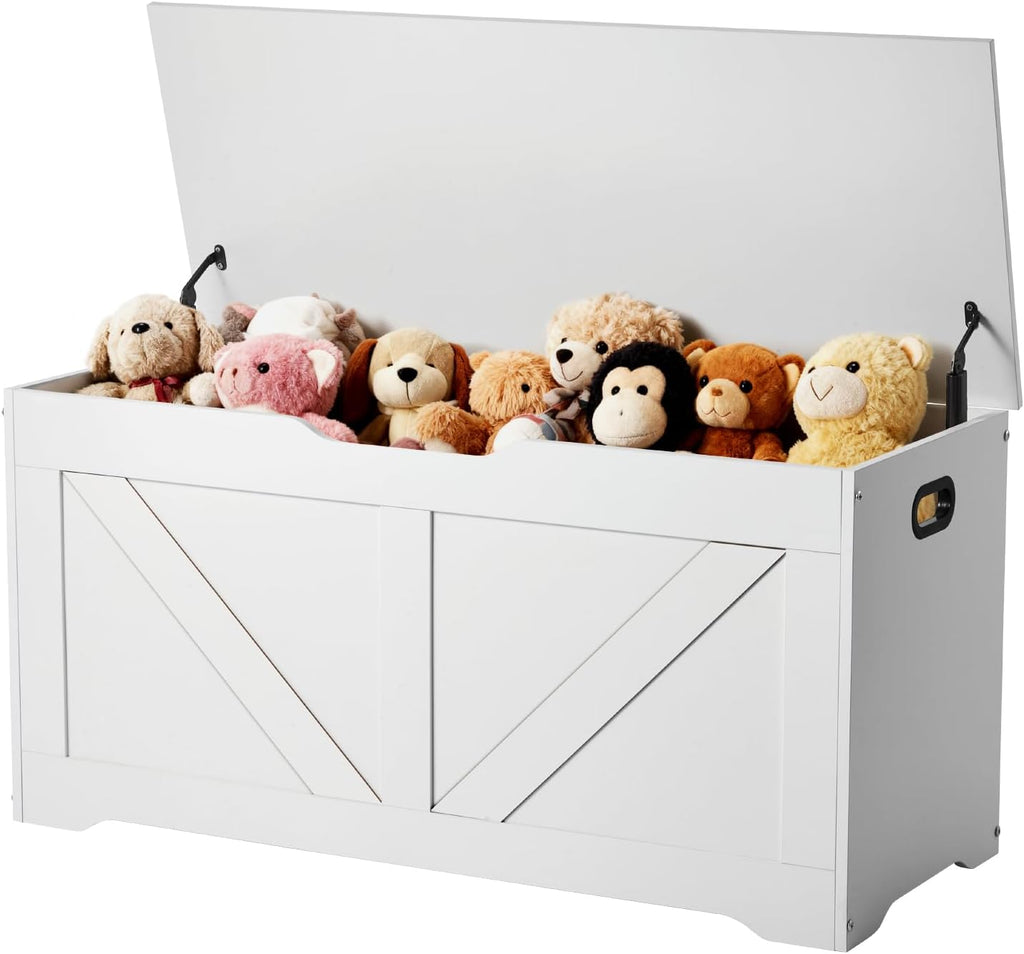 VEVOR Kids Storage Bench, Wooden Toy Box Chest, Large Storage Cabinet with Safety Hinge, Toddlers Storage Bench for Playroom, Living Room or Entryway, Easy Assembly, 38.98 x 15.55 x 18.9 in, White