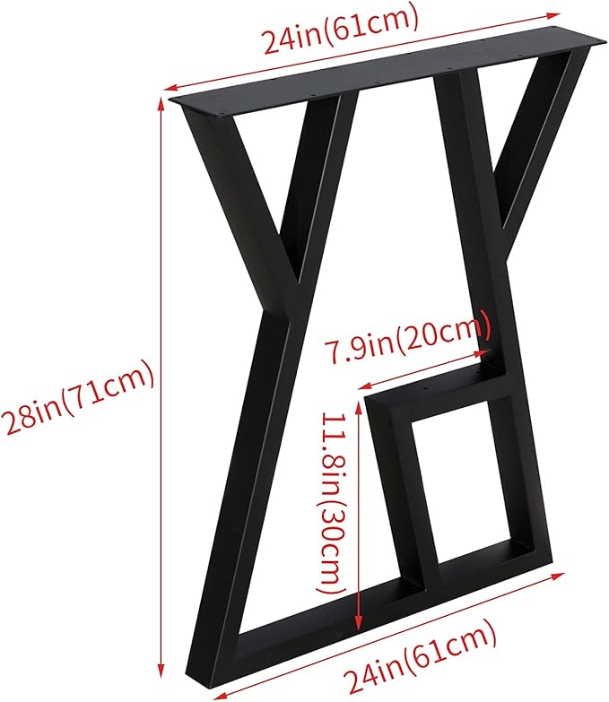 SSS Furniture 2 Pack Industrial Metal Furniture Legs 2 Tier 28” H x 24” W,DIY Decor Brackets Shelf,Coffee Dining Tables Legs,Desk Legs,Cocktail Table, Square Tube Leg Black