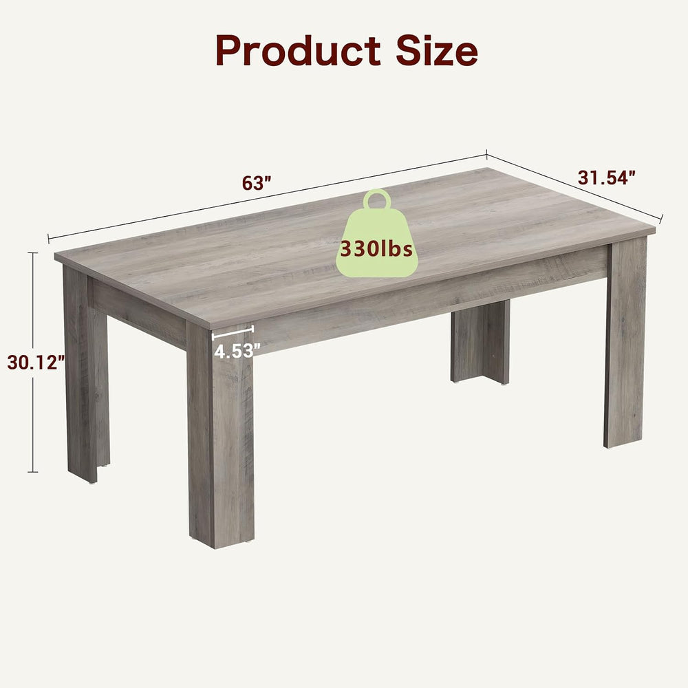 CABIHOME 63" Rectangular Dining Table for 4-6, Farmhouse Large Kitchen T...