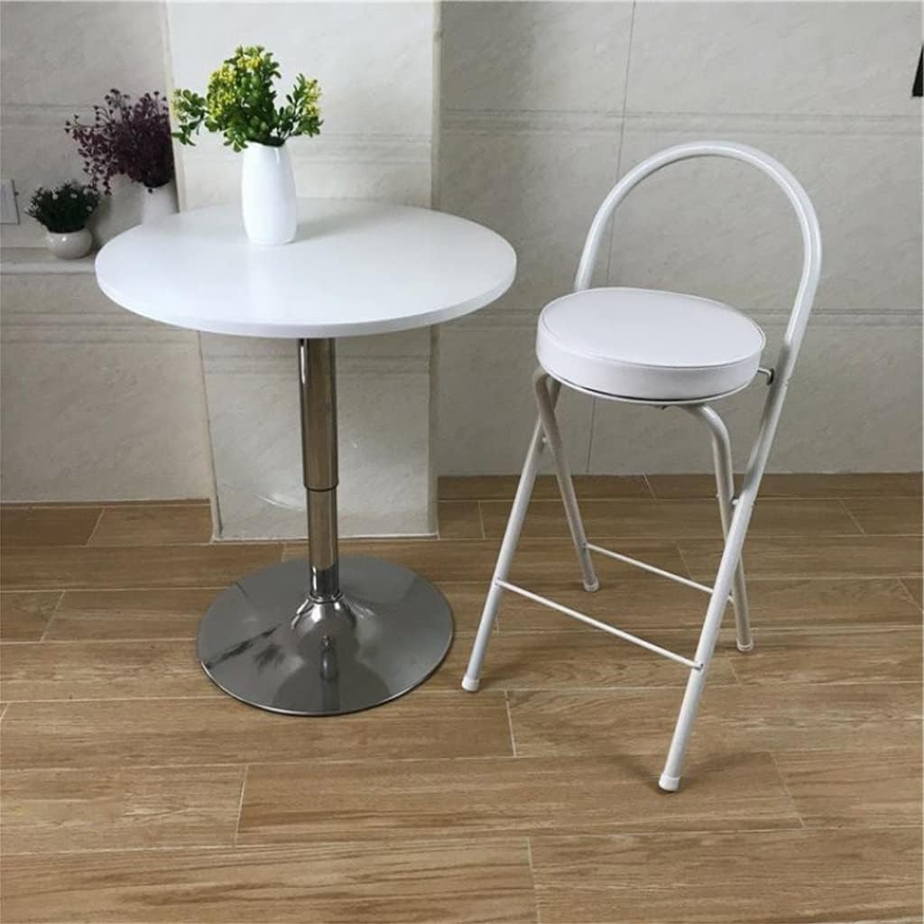 Modern Folding Bar Chair with Footrest Leather Padded Stool Set for Living Room Outdoor Kitchen(White,60cm)
