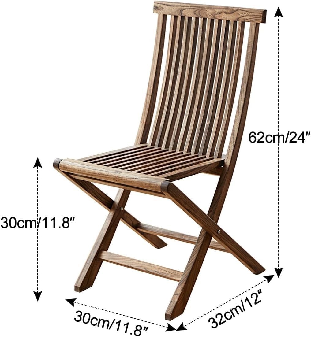 Folding Chairs - 2 Piece Folding Chairs for Outside Set, Fully Assembled, Solid Wooden Outdoor, Indoor,(Brown,62cm/24in)