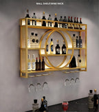 Wall Mounted Wine Rack with Light,3-Tier Metal Wine Bottle Shelf with Wine Glass Holder, Modern Bar Shelves Bar Liquor Bottle Display Shelf Multifunctional Wine Storage Rack for Home Bar (Black, 140)