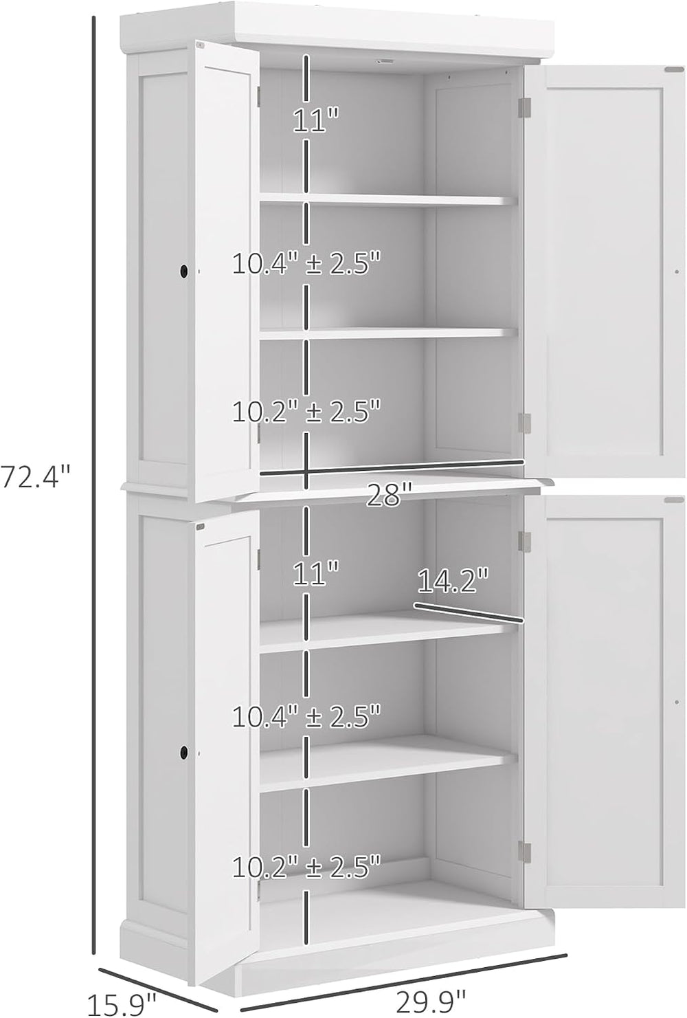 HOMCOM 72.5" Tall Kitchen Pantry Cabinet, Freestanding Modern Farmhouse ...