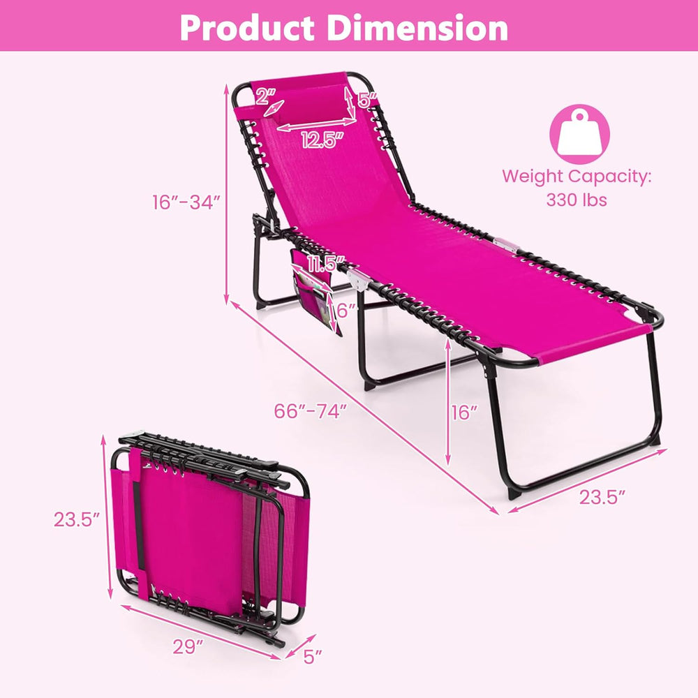 Giantex Patio Lounge Chairs for Outside - Folding Tanning Chair w/Headrest, 4...
