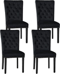 Velvet Dining Kitchen Chair Set of 4, Parsons Upholstered Dining Room Chair, Wood Accent Chair with Nailed Trim, Black