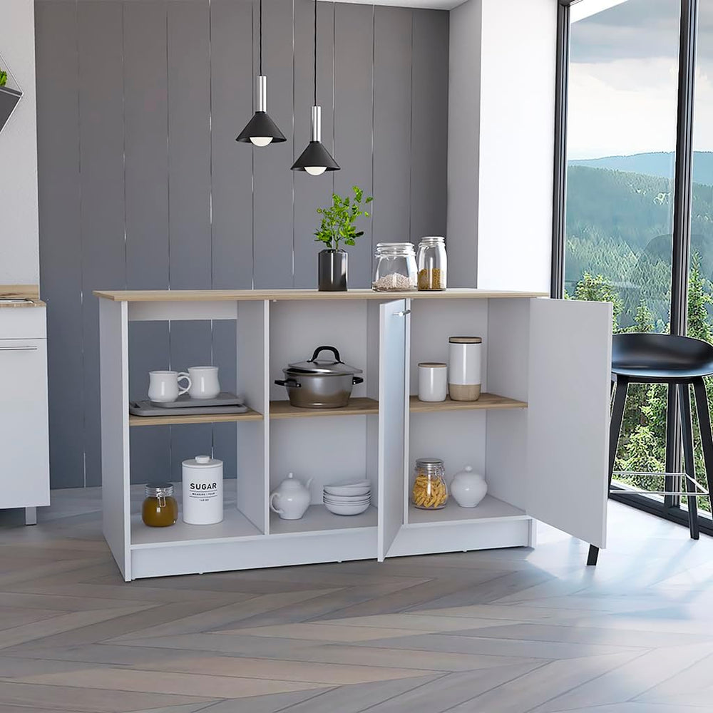 Kitchen Island with Four Open Shelves and Two Cabinets | Multicolor design wi...