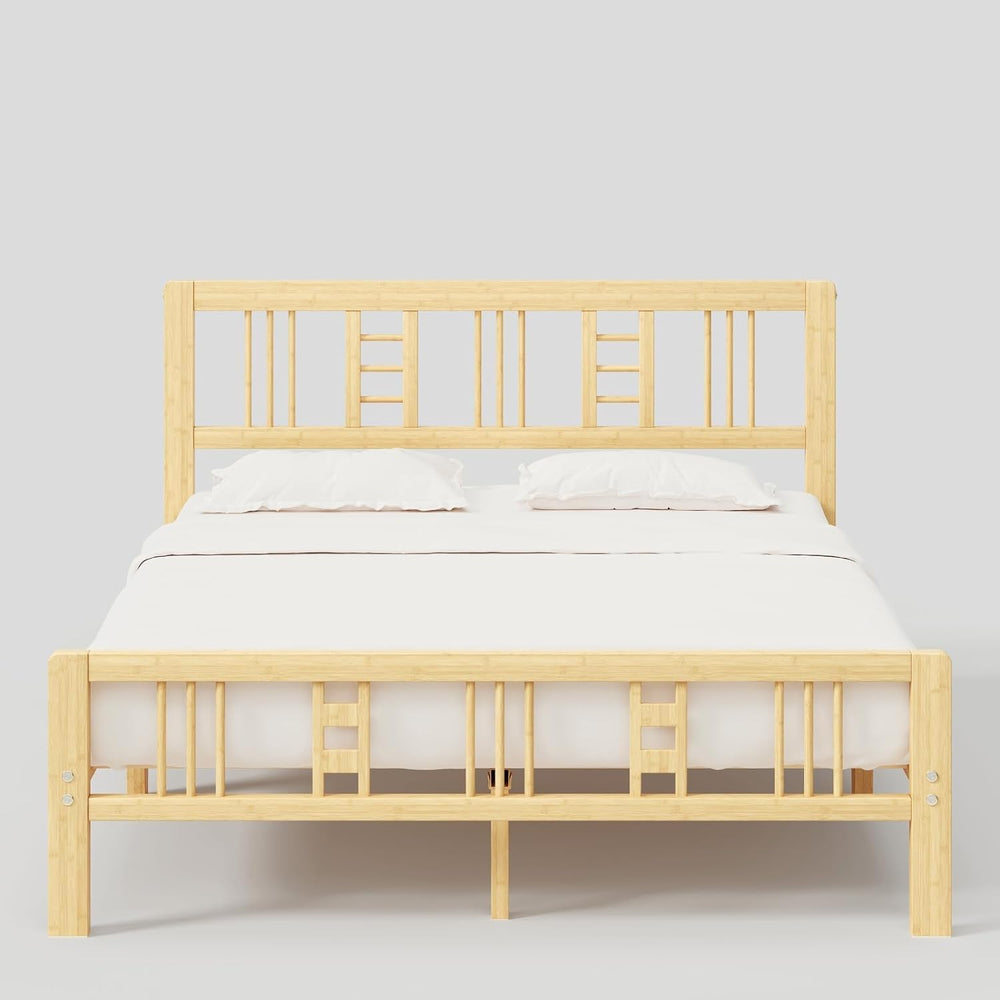 10 Inch Bamboo Queen Size Bed Frame with Headboard and Footboard