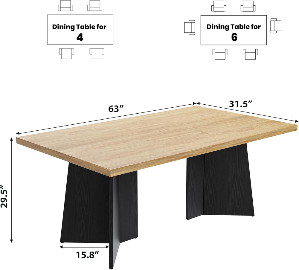 GarveeHome Dining Table for 6-8 People - 63" Modern Long Kitchen Table w...