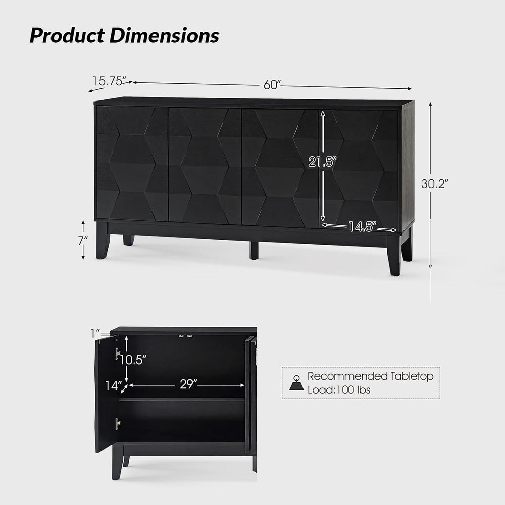 HULALA HOME Mid Century Sideboard Buffet Cabinet with Solid Wood Legs, 60&quo...