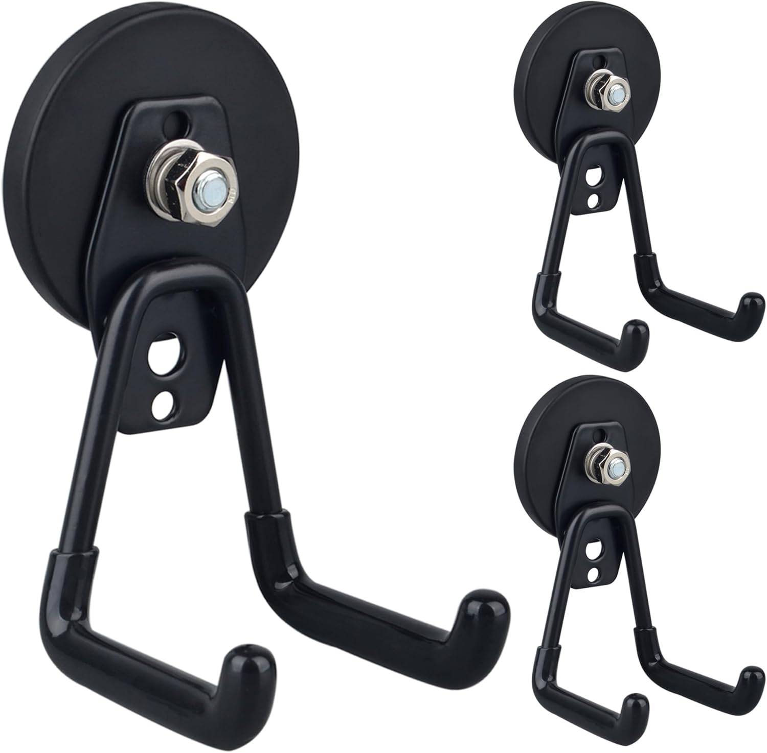 ULIBERMAGNET Heavy Duty Magnetic Garage Hooks,3 Pack Strong Large Magnet Hooks for Power Drill,Garden Tools,Hose,Pegboard,Garage, Workshop,Magnetic Storage Hook for Indoor Outdoor Hanging(Black)