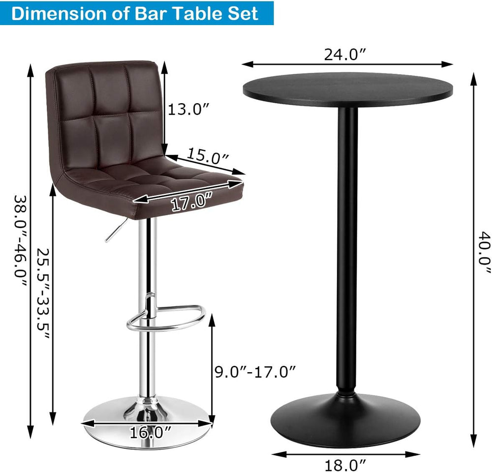 COSTWAY 3-Piece Bar Table Set, Counter Height Table Set with 2 Bar Stools | R...