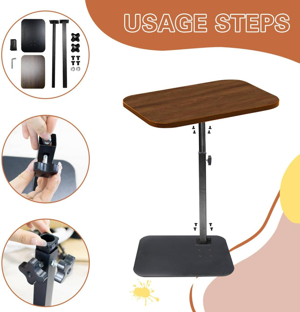 C Shaped End Table Adjustable Height, 360° Swivel C Side Tray, Small Bedside ...