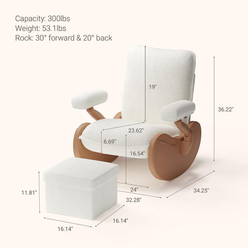 MAMAZING Nursery Rocking Chair Glider with Ottoman for Breastfeeding, Nursing Chair with Removable Cover for Mom, Reading Chair for Bedroom, Living Room(Brown/Beige)