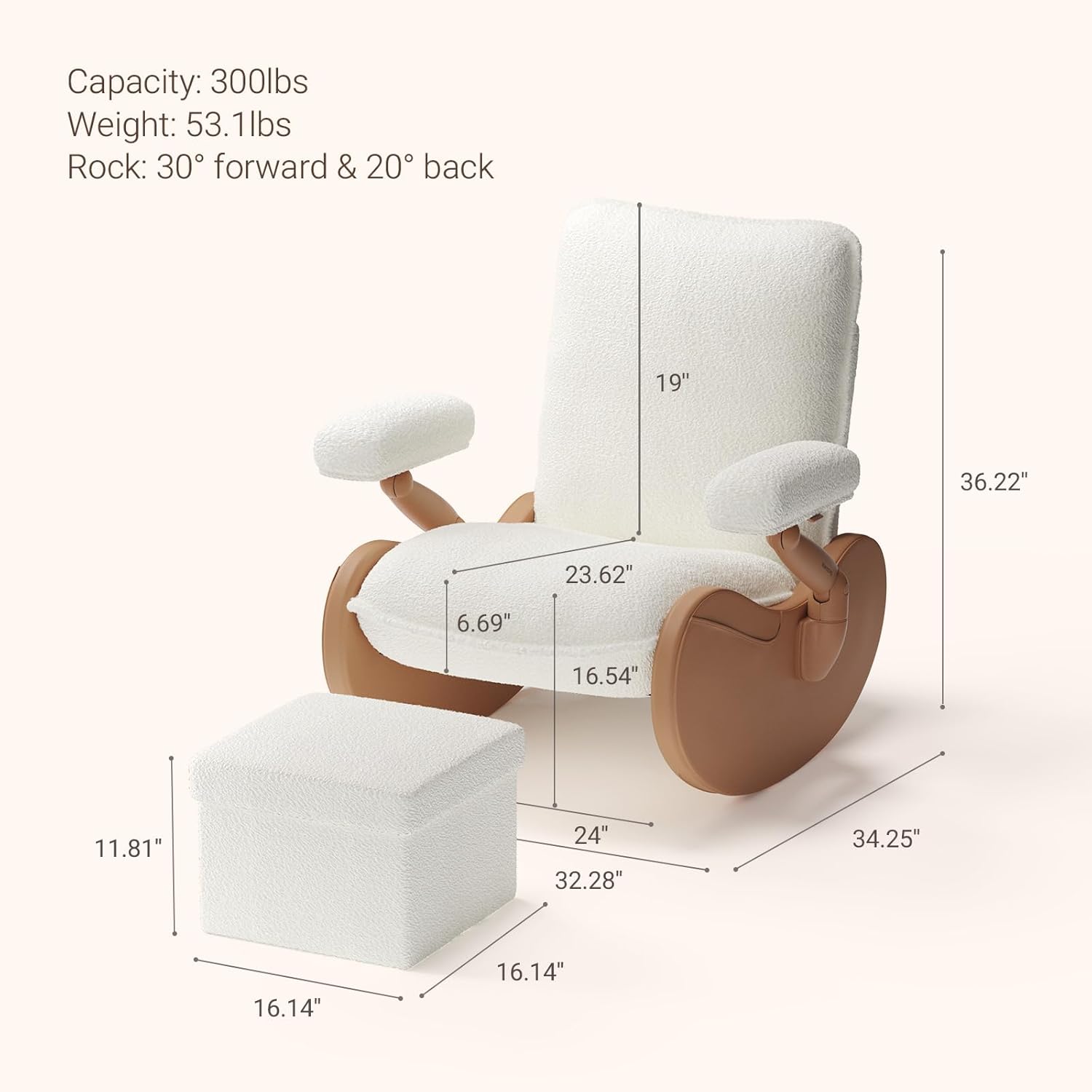 MAMAZING Nursery Rocking Chair Glider with Ottoman for Breastfeeding, Nursing Chair with Removable Cover for Mom, Reading Chair for Bedroom, Living Room(Brown/Beige)