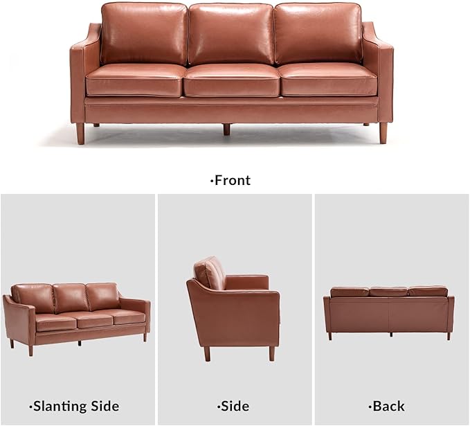 Kingfun Living Room Furniture Sets, 3 Seater Couch and Loveseat, Mid Century Modern Sofa Set, Faux Leather Couch with Solid Wood Frame for Living Room & Bedroom, Dark Brown