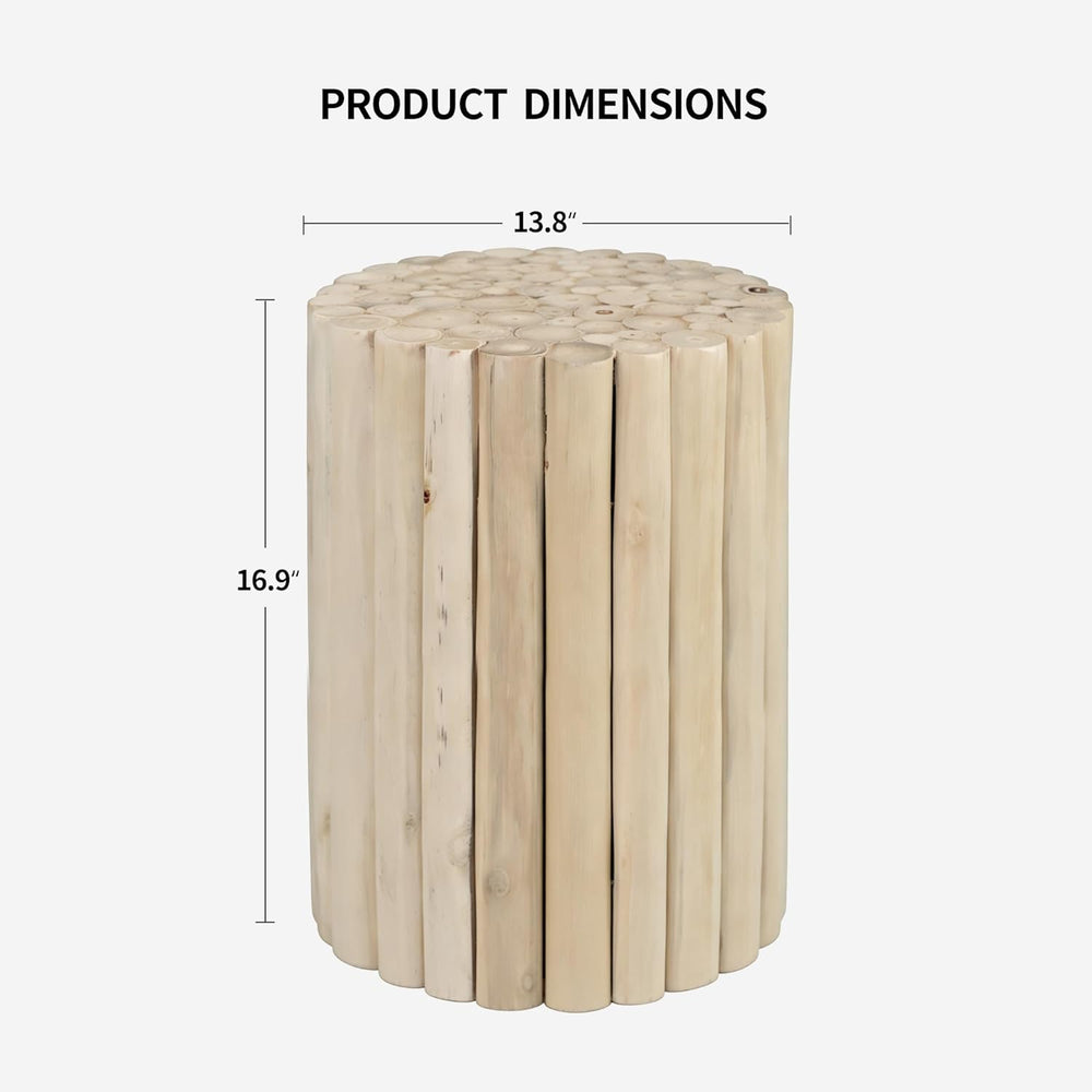 DUHOME Boho Round Side Table - Hand-Assembled Solid Wood Sticks, Organic Text...