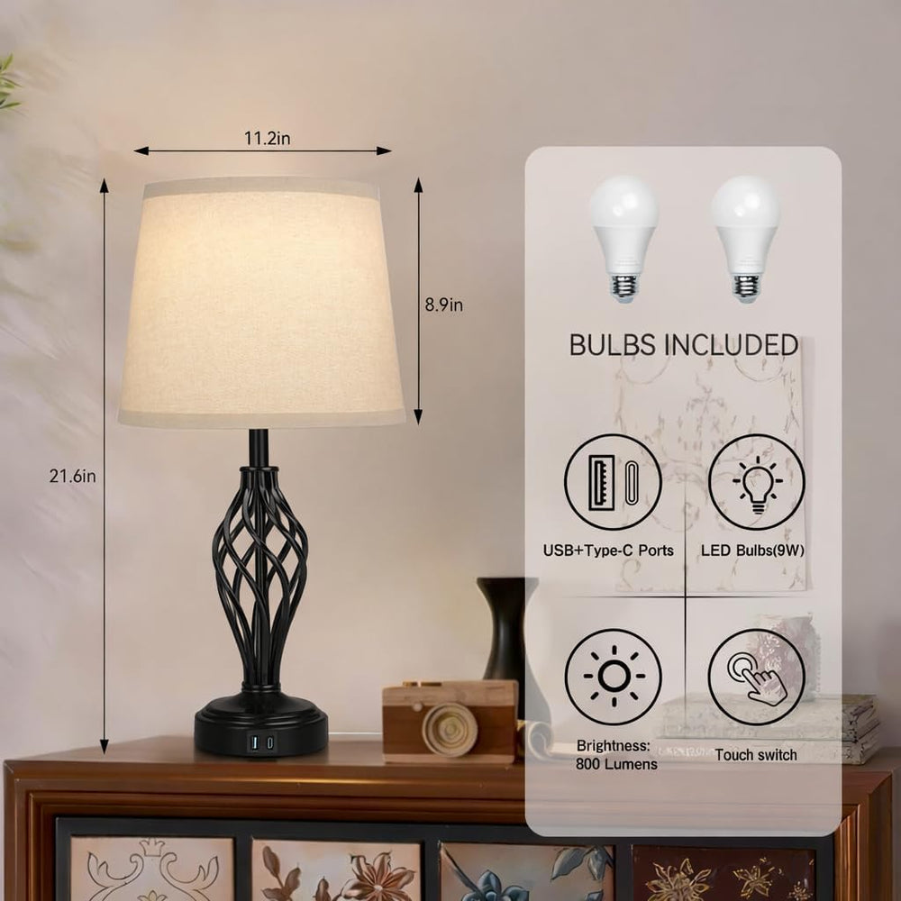 Ruiever Touch Table Lamps Set of 2, nightstand lamp with USB Ports Bedside 3 ...